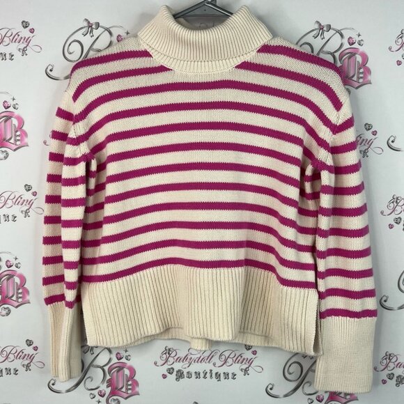 GAP Pink and Cream Striped Turtleneck Sweater knit stripes candy color pink - Picture 1 of 9